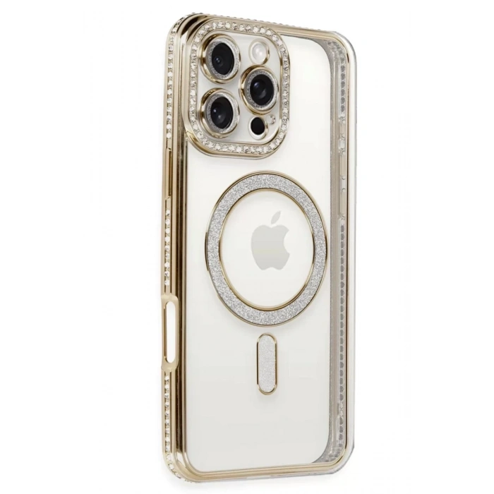 Apple iPhone 16 Pro Kılıf Joke Simli Magneticsafe Kılıf - Gold