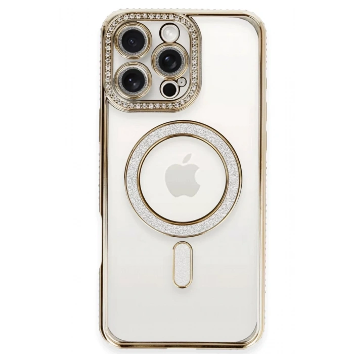 Apple iPhone 16 Pro Kılıf Joke Simli Magneticsafe Kılıf - Gold