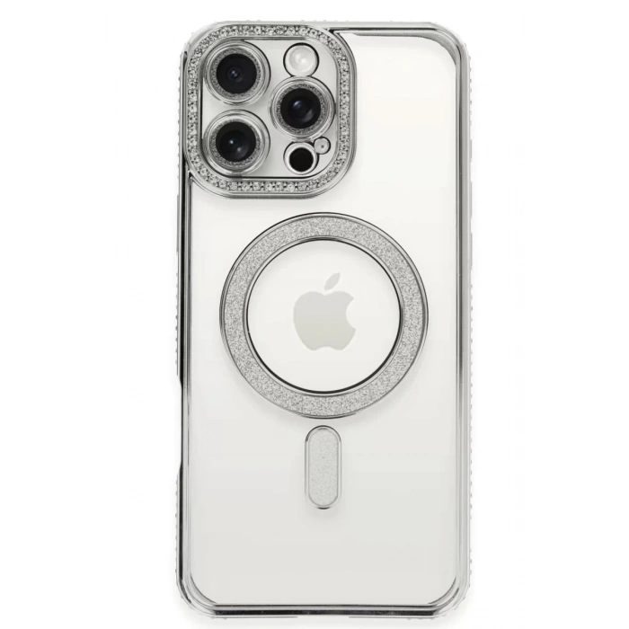 Apple iPhone 16 Pro Kılıf Joke Simli Magneticsafe Kılıf - Gümüş