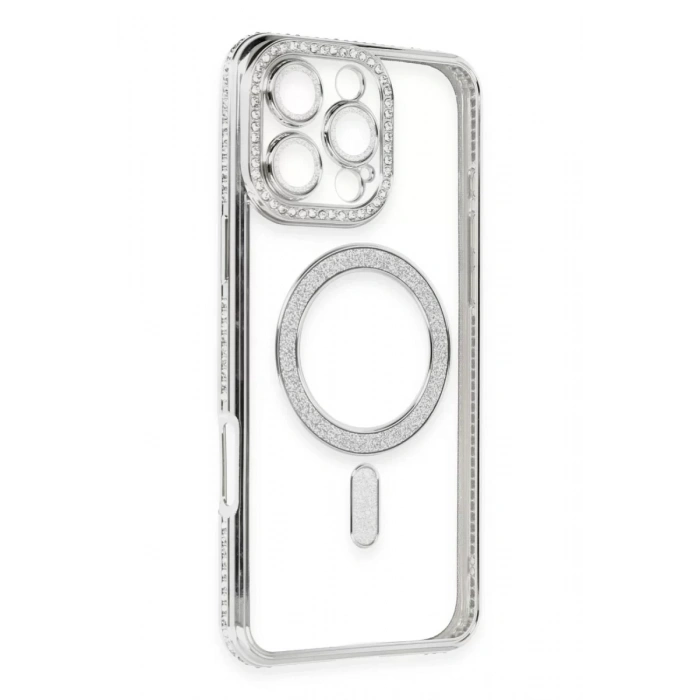 Apple iPhone 16 Pro Kılıf Joke Simli Magneticsafe Kılıf - Gümüş