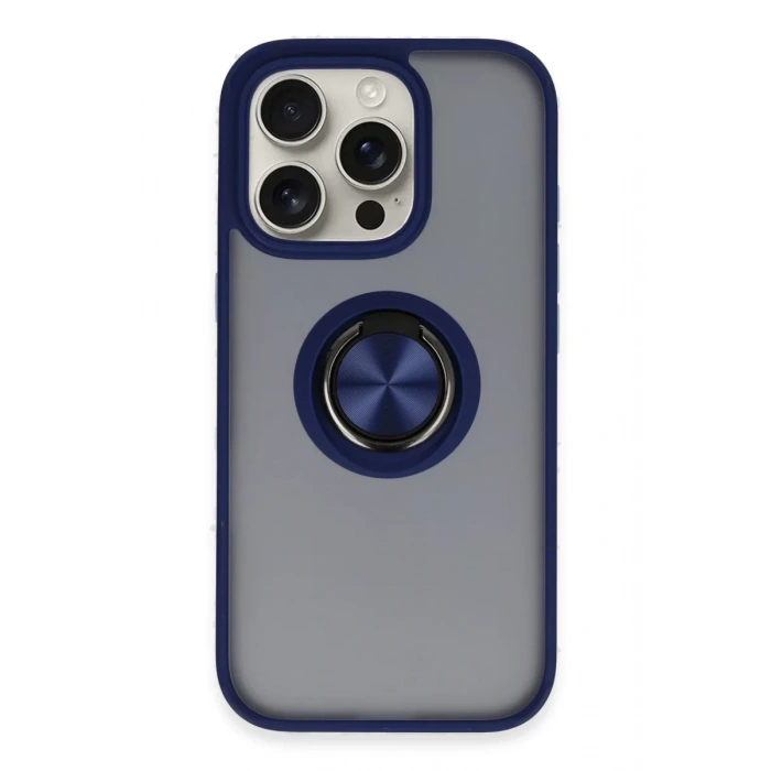 Apple iPhone 16 Pro Kılıf Montreal Yüzüklü Silikon Kapak - Lacivert