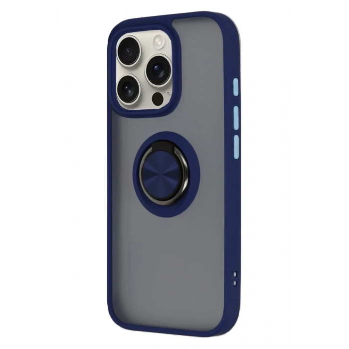 Apple iPhone 16 Pro Kılıf Montreal Yüzüklü Silikon Kapak - Lacivert