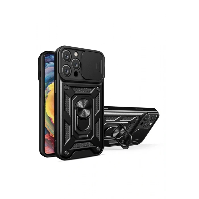 Apple iPhone 16 Pro Kılıf Pars Lens Yüzüklü Silikon - Siyah