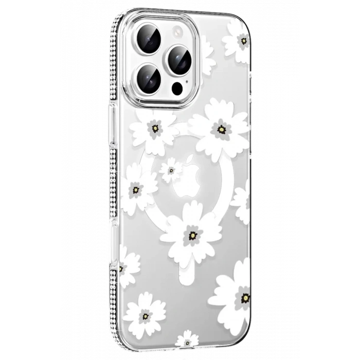 Apple iPhone 16 Pro Max Floral Magsafe Kapak - Beyaz