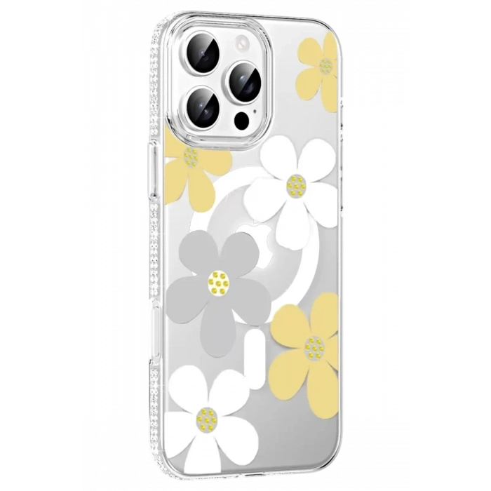 Apple iPhone 16 Pro Max Floral Magsafe Kapak - Sarı
