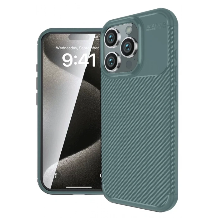 Apple iPhone 16 Pro Max Kılıf Auto Focus Karbon Kapak - Koyu Yeşil