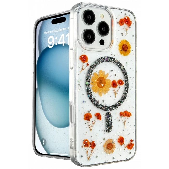 Apple iPhone 16 Pro Max Kılıf Daisy Simli Magsafe Kapak - Siyah