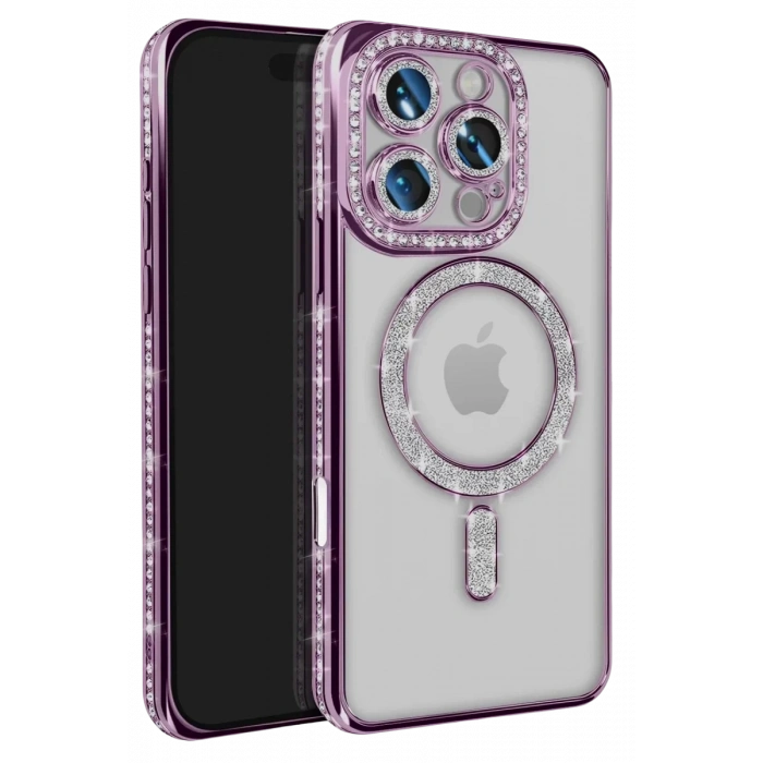 Apple iPhone 16 Pro Max Kılıf Joke Simli Magneticsafe Kılıf - Derin Mor