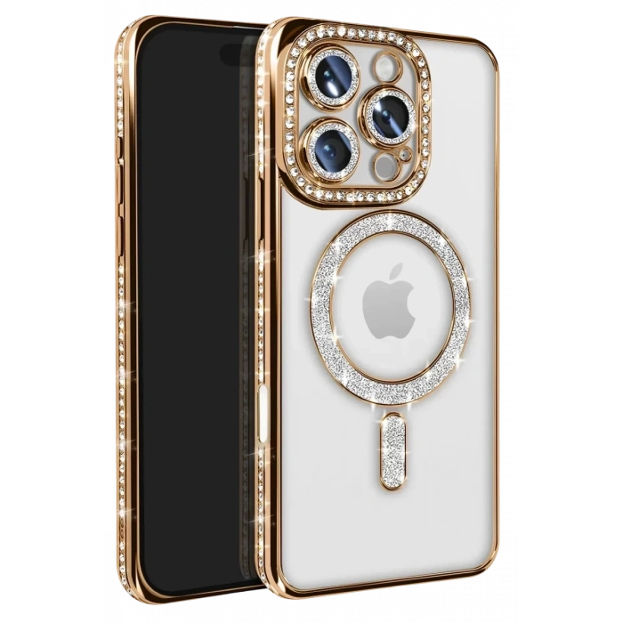 Apple iPhone 16 Pro Max Kılıf Joke Simli Magneticsafe Kılıf - Gold