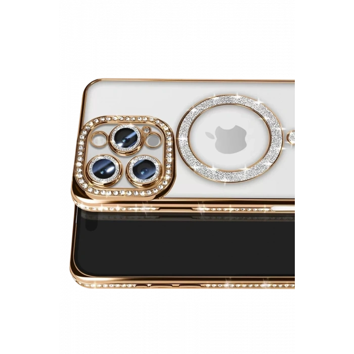 Apple iPhone 16 Pro Max Kılıf Joke Simli Magneticsafe Kılıf - Gold