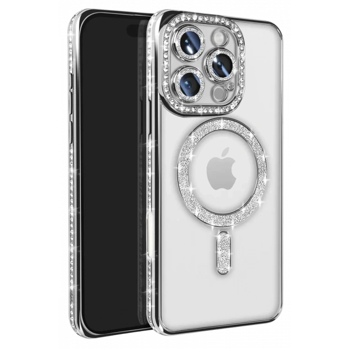 Apple iPhone 16 Pro Max Kılıf Joke Simli Magneticsafe Kılıf - Gümüş
