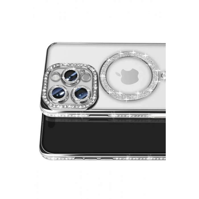 Apple iPhone 16 Pro Max Kılıf Joke Simli Magneticsafe Kılıf - Gümüş