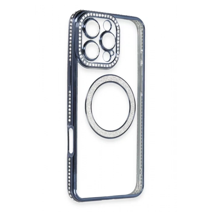 Apple iPhone 16 Pro Max Kılıf Joke Simli Magneticsafe Kılıf - Lacivert