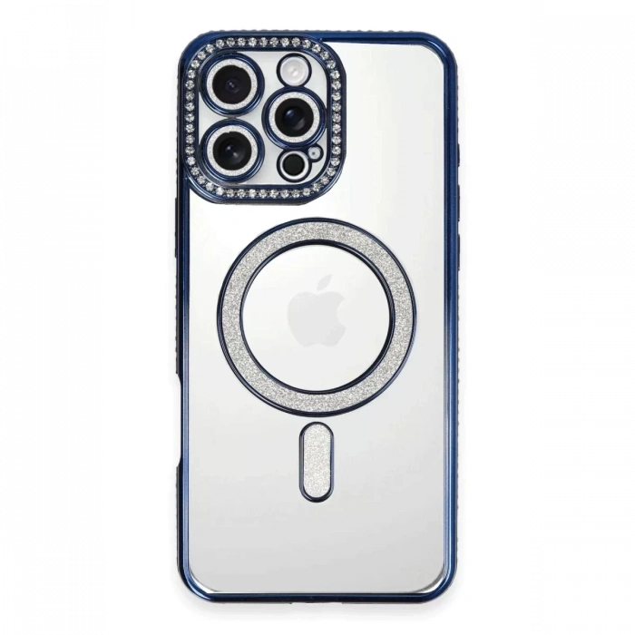 Apple iPhone 16 Pro Max Kılıf Joke Simli Magneticsafe Kılıf - Lacivert