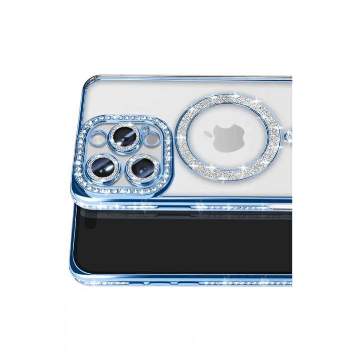 Apple iPhone 16 Pro Max Kılıf Joke Simli Magneticsafe Kılıf - Mavi