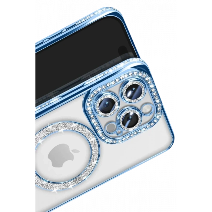 Apple iPhone 16 Pro Max Kılıf Joke Simli Magneticsafe Kılıf - Mavi