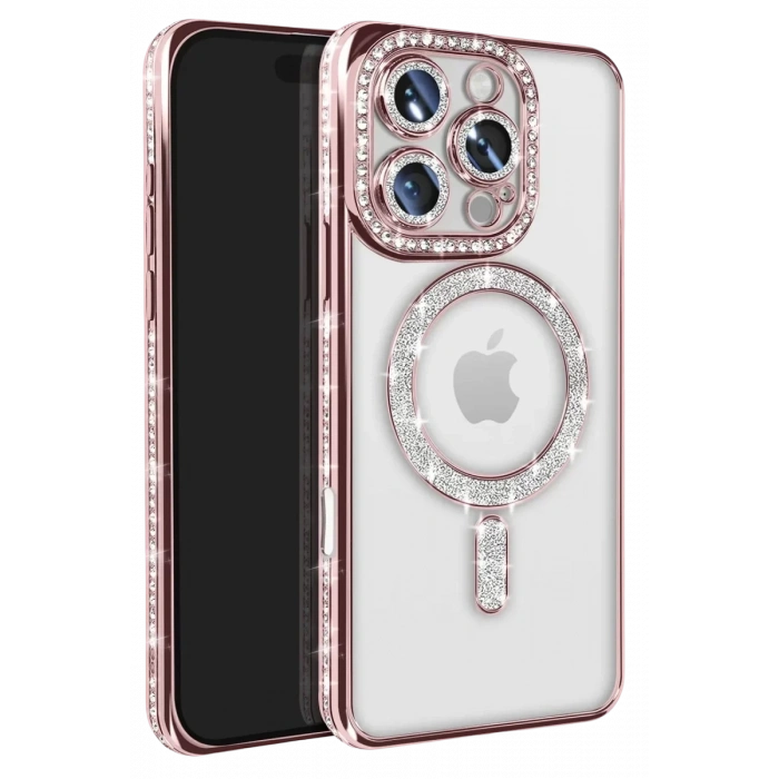 Apple iPhone 16 Pro Max Kılıf Joke Simli Magneticsafe Kılıf - Pembe