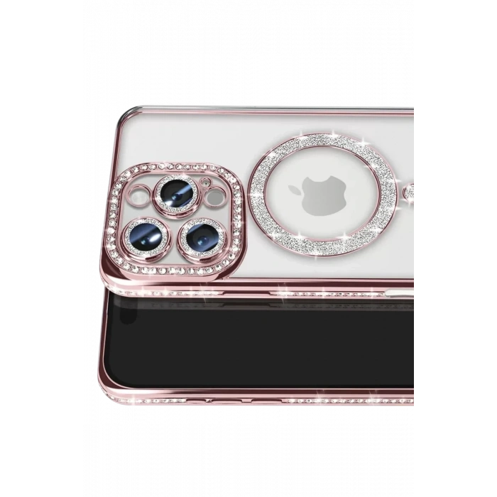 Apple iPhone 16 Pro Max Kılıf Joke Simli Magneticsafe Kılıf - Pembe