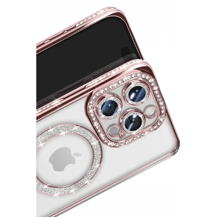 Apple iPhone 16 Pro Max Kılıf Joke Simli Magneticsafe Kılıf - Pembe