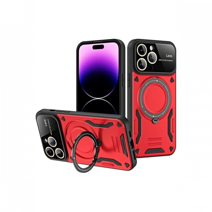 Apple iPhone 16 Pro Max Kılıf Joy Lens Standlı Kapak - Kırmızı
