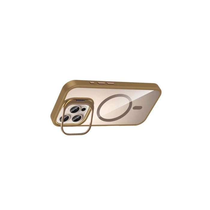 Apple iPhone 16 Pro Max Remim Lensli Magsafe Standlı Kapak - Kahverengi