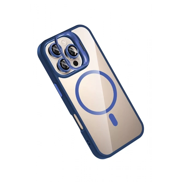 Apple iPhone 16 Pro Max Remim Lensli Magsafe Standlı Kapak - Lacivert