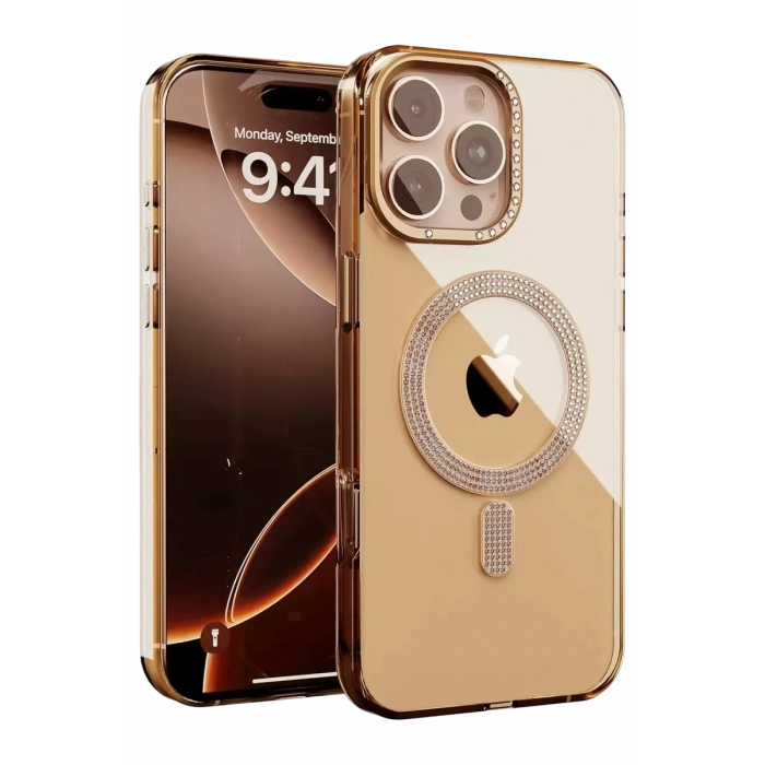 Apple iPhone 16 Pro Max Tash Diamond Magsafe Kapak - Gold