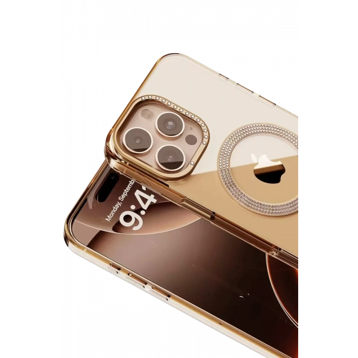 Apple iPhone 16 Pro Max Tash Diamond Magsafe Kapak - Gold