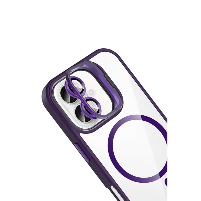 Apple iPhone 16 Remim Lensli Magsafe Standlı Kapak - Derin Mor