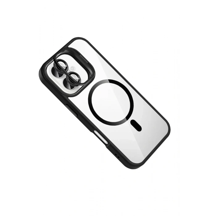 Apple iPhone 16 Remim Lensli Magsafe Standlı Kapak - Siyah