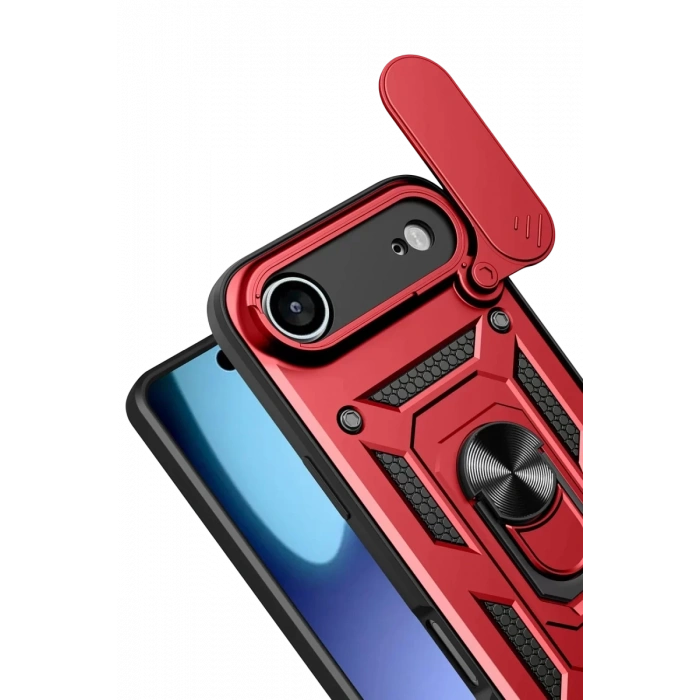 Apple iPhone 17 Air Pars Lens Yüzüklü Silikon - Kırmızı