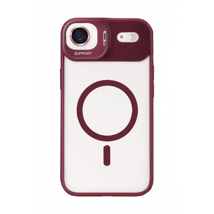 Apple iPhone 17 Air Remim Lensli Magsafe Standlı Kapak - Bordo