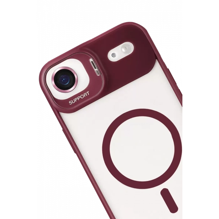 Apple iPhone 17 Air Remim Lensli Magsafe Standlı Kapak - Bordo