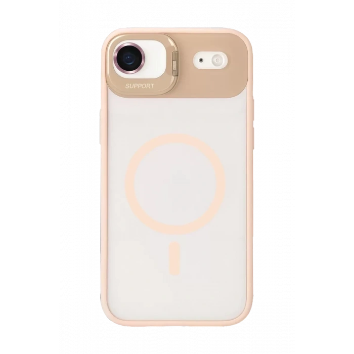 Apple iPhone 17 Air Remim Lensli Magsafe Standlı Kapak - Pembe
