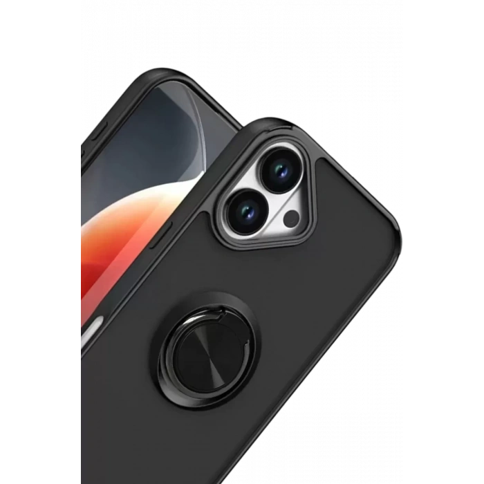 Apple iPhone 17 Montreal Yüzüklü Silikon Kapak - Siyah