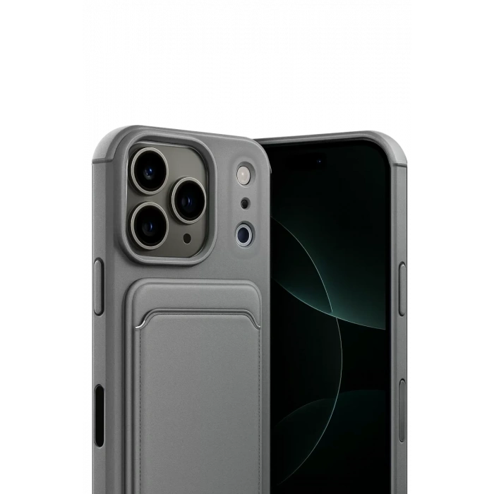 Apple iPhone 17 Pro Kelvin Kartvizitli Silikon - Gri