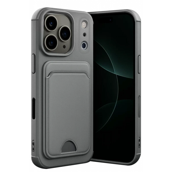 Apple iPhone 17 Pro Max Kelvin Kartvizitli Silikon - Gri