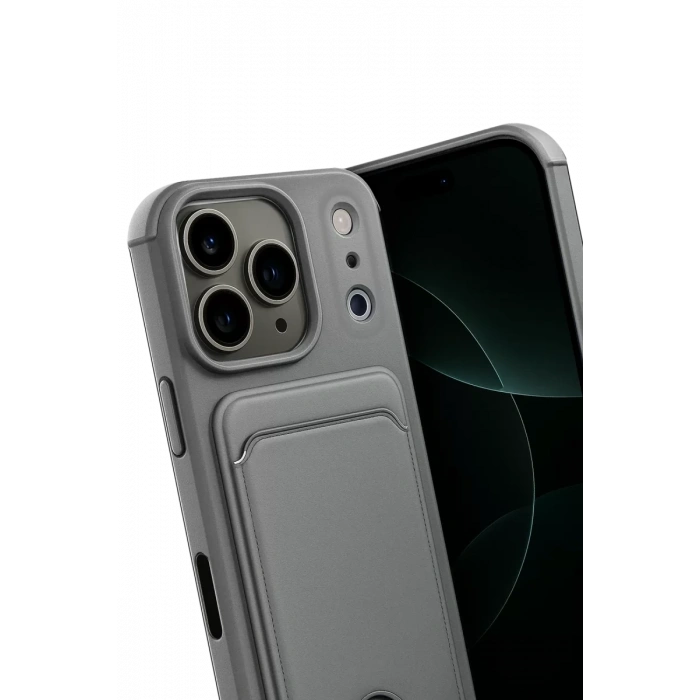 Apple iPhone 17 Pro Max Kelvin Kartvizitli Silikon - Gri