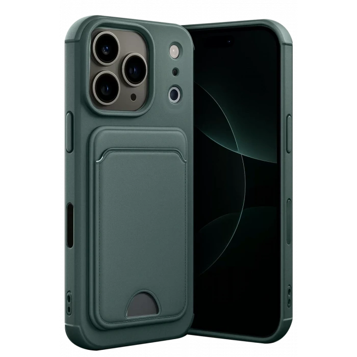 Apple iPhone 17 Pro Max Kelvin Kartvizitli Silikon - Koyu Yeşil