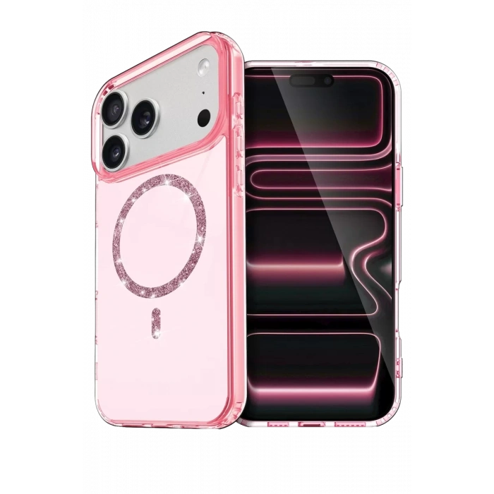 Apple iPhone 17 Pro Max Live Diamond Magsafe Kapak - Pembe