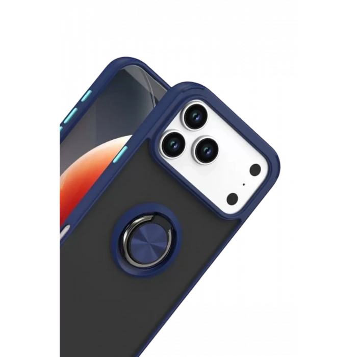 Apple iPhone 17 Pro Max Montreal Yüzüklü Silikon Kapak - Lacivert