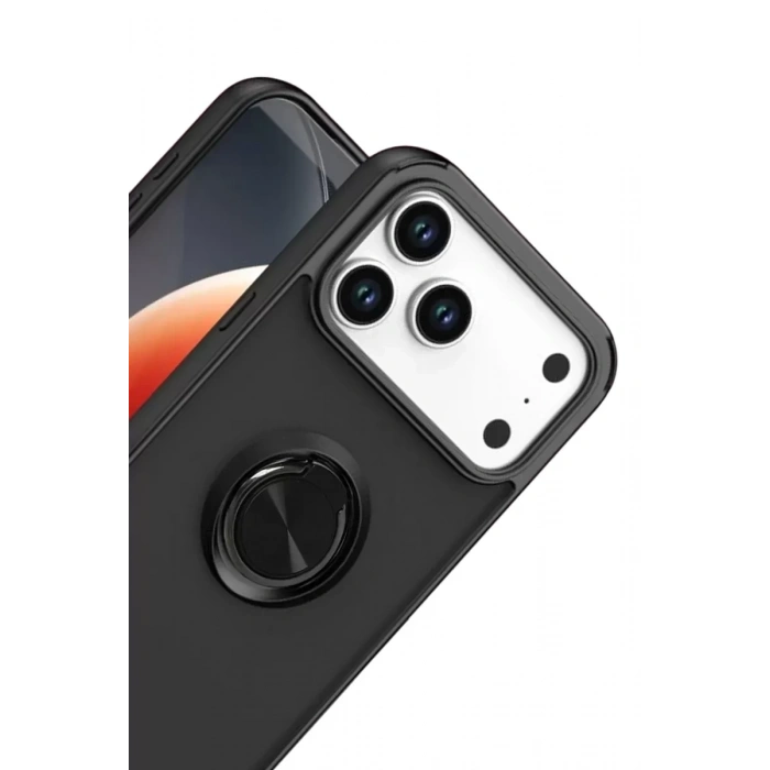 Apple iPhone 17 Pro Max Montreal Yüzüklü Silikon Kapak - Siyah
