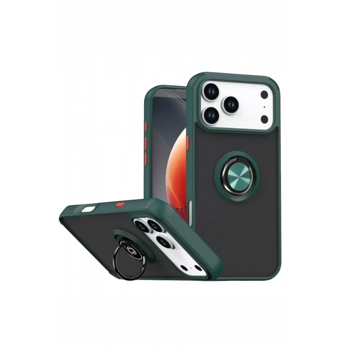 Apple iPhone 17 Pro Max Montreal Yüzüklü Silikon Kapak - Yeşil