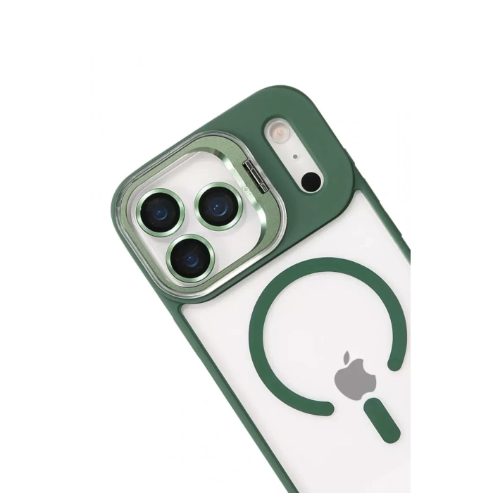 Apple iPhone 17 Pro Max Remim Lensli Magsafe Standlı Kapak - Koyu Yeşil