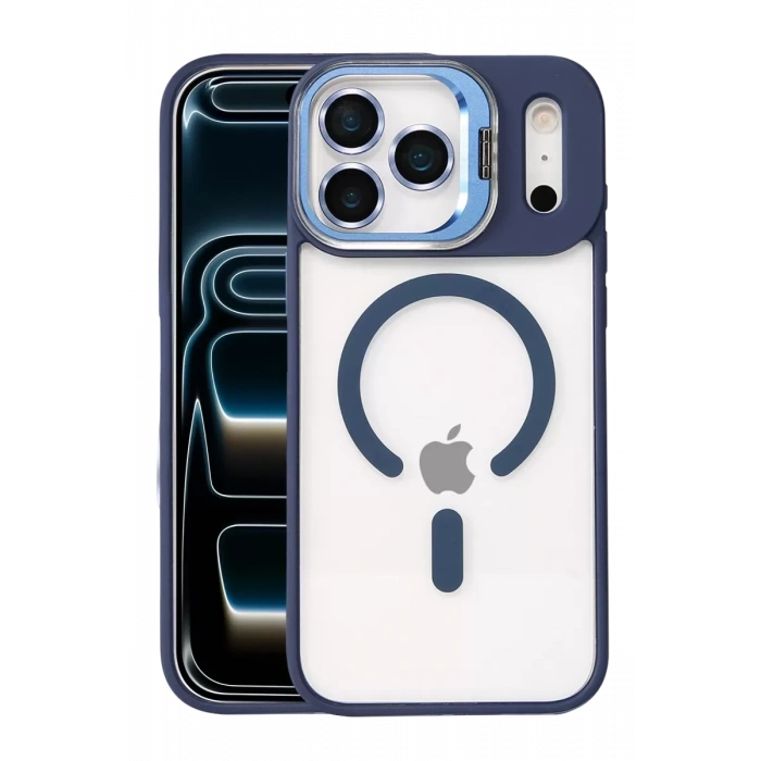 Apple iPhone 17 Pro Max Remim Lensli Magsafe Standlı Kapak - Lacivert