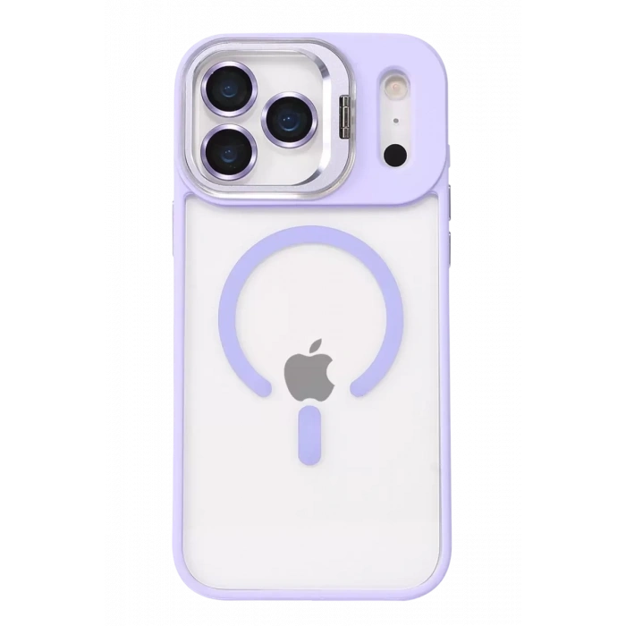 Apple iPhone 17 Pro Max Remim Lensli Magsafe Standlı Kapak - Lila