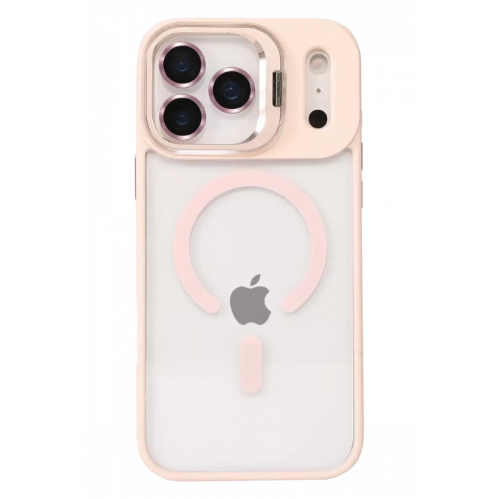 Apple iPhone 17 Pro Max Remim Lensli Magsafe Standlı Kapak - Pembe