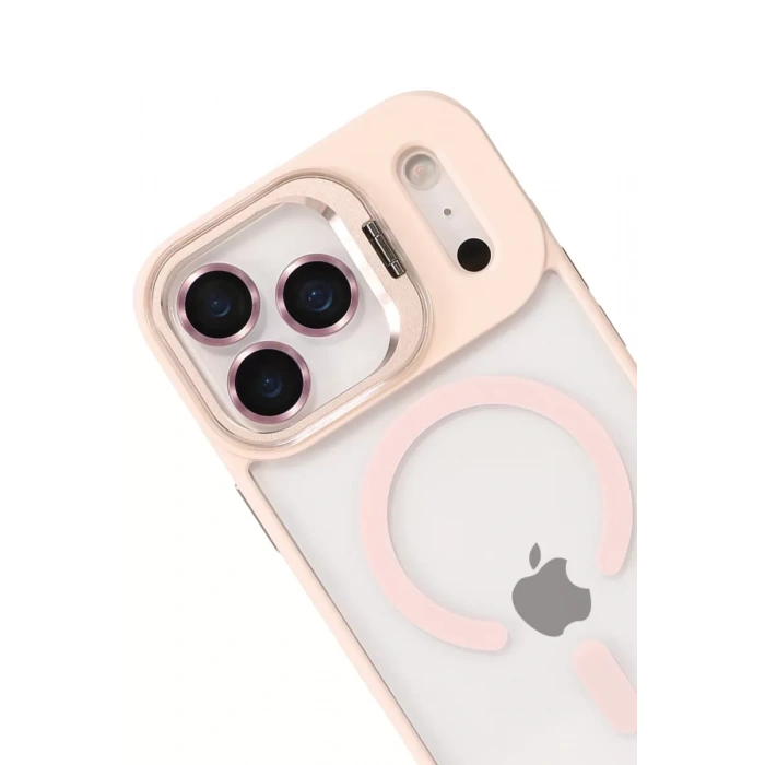Apple iPhone 17 Pro Max Remim Lensli Magsafe Standlı Kapak - Pembe