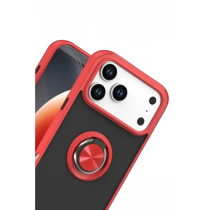 Apple iPhone 17 Pro Montreal Yüzüklü Silikon Kapak - Kırmızı