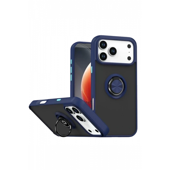 Apple iPhone 17 Pro Montreal Yüzüklü Silikon Kapak - Lacivert
